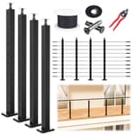 15-20FT Modular Black Cable Railing Kit 36 Inch 4 Level Post Kit Complete Set Cable Railing System for Decks Length Adjustable Easy DIY with Paper User Guide (No Handrail) RWS1 BH4S