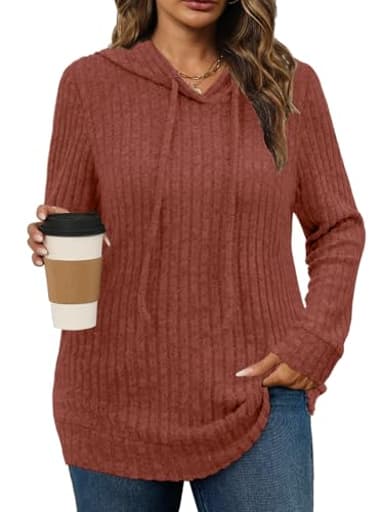 Womens Sweaters Early Fall Fashion Clothing 2025 Long Sleeve Shirts Trendy Plus Size Tops Blouses Dressy Casual Sweatshirt Hoodie Christmas Holiday Halloween Outfits Winter Clothes Caramel 3XL