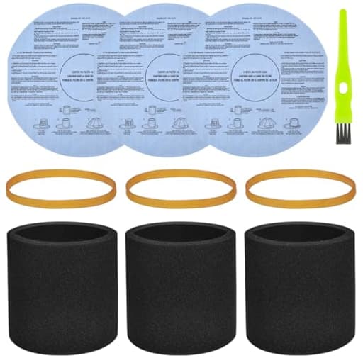 3 Pack 90585 Foam Sleeve Filter and 3 Pack 90107/90137 Wet Dry Vac Filter for Most Shop Vac 5 Gallon and Above Vacuum Cleaner,Vf2002 Dry Discs Filters with 3 Retaining Bands,Replace# 9058500, 9010700