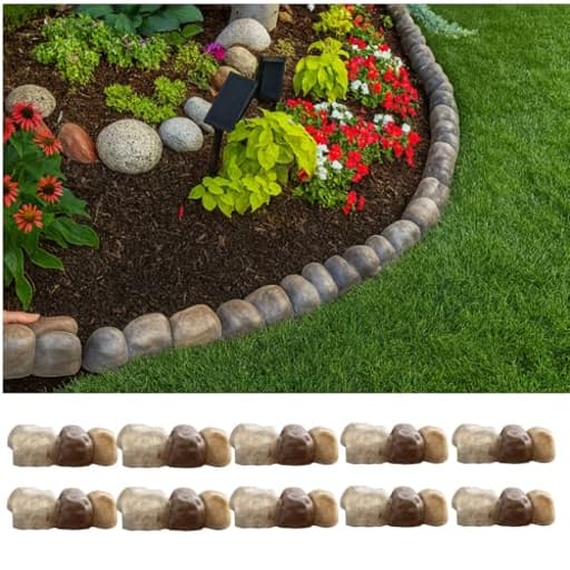10 Pack Faux Stone Edging for Landscaping, 12 x 4 x 3 Inch Multi-Colored Concrete River Rock Border with Overlapping Design for Garden, Lawn, and Tree Ring Edging