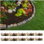 10 Pack Faux Stone Edging for Landscaping, 12 x 4 x 3 Inch Multi-Colored Concrete River Rock Border with Overlapping Design for Garden, Lawn, and Tree Ring Edging
