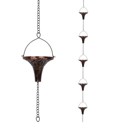 9.7ft Outdoor Rain Chain with 10 Funnel Shaped Cups Adjustable Rain Chain for Gutters, Eaves, Drains, Replacement Downspouts