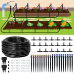 110ft Drip Irrigation System Kit, Garden Watering System DIY Automatic Irrigation Equipment Set for Lawn Raised Bed Greenhouse Plant Watering with 1/4'' Tubing, Drip Emitters, Connectors