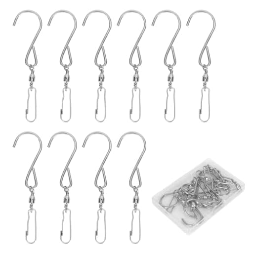 Wind Spinner Swivel Hooks, 10 PCS Wind Chime Hanging Hooks, Metal 360 Degree Rotating Dual Clip Swivels Hanging Ornament Hooks with Storage Box for Crystal Twisters Garden Bells Party Favor Supplies
