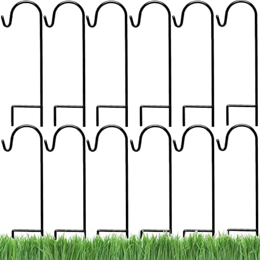 Ashman Shepherd's Hooks 25 Inch (12 Pack), Black, Made of Premium Metal for Hanging Solar Lights, Bird Feeders, Mason Jars, Christmas Lights, Lanterns, Garden Stakes and Wedding Décor