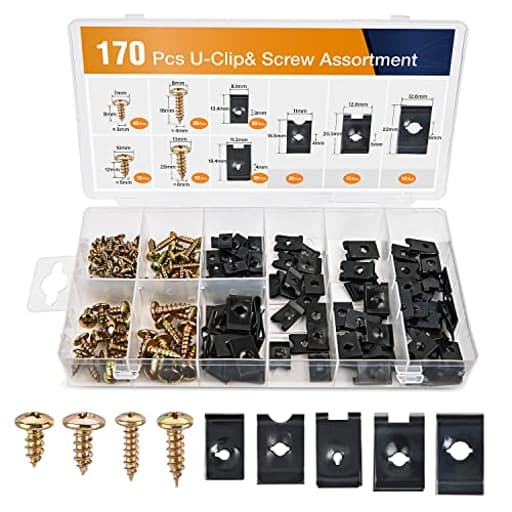 170Pcs Car U-Clip and Screw Assortment Kit 9 Different Sizes Automotive U Nut and Screw Clip Replacement Parts for Dash Door Panel Interior