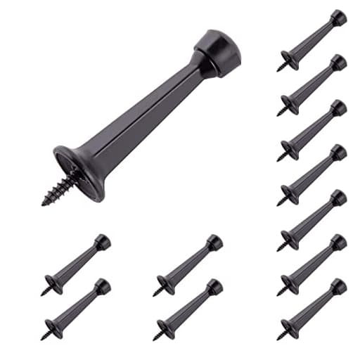 12-Pack Heavy Duty Solid Rigid Door Stop - 3" Door Stopper with Matte Black Finish and Plastics Tip for Wall and Door Protection