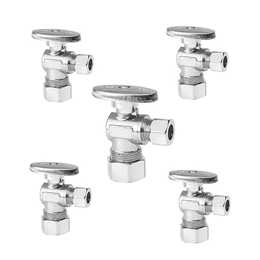 5 Pack Angle Stop Valve,1/4 Turn Water Shut Off Valves,1/2" Nominal (5/8" OD) Compression Inlet x 3/8" OD Compression Outlet Shut-off Valve Plumbing