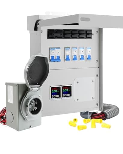 Upgraded 30 Amp 6 Circuit Transfer Switch Kit for Generator with 2 Digital Display Energy Meter with NEMA L14-30p Optional Power Inlet, IP 67 Waterproof, PreWired, for Indoor and Outdoor Use