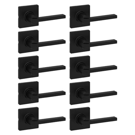 Casey Interior Passage Door Handle 10 Pack, Lever for Closet and Hallway Doors, Reversible Non-Locking Handle Lever, Matte Black, with Microban Protection