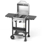 Propane Gas BBQ Grill 2-Burner Barbecue Grills with Cast Iron Frying Pan and Grates Combo, 16000 BTU Output Stainless Steel Grill for Outdoor Cooking, Patio, Backyard Party