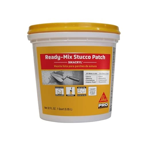 Sikacryl Stucco Repair, White, 1-Qt, Ready-Mix Stucco Patch for Large Cracks and Spalls, Acrylic-Based, Interior/Exterior, Textured, Moisture-Resistant
