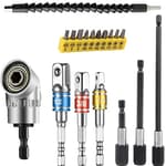 Flexible Drill Bit Extension Set, Includes 105° Right Angle Drill, Bendable Drill Extension, 3pcs 1/4 3/8 1/2" Universal Socket Adapter Set, 3pcs Drill Bit Holder, Screwdriver Bit Kit