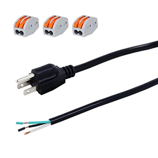 Power Cord Pigtail 3 Prong 18AWG Open Wiring End Heavy Duty SJT Replacement Power Cord 6 Foot Cable NEMA 5-15P Male Wall Plug, Power Cable 10A, 1250W at 125VAC for Garbage Disposal