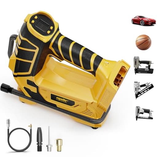 Air Compressor for Pneumatic Brad Nailer Stapler, Compatible with Dewalt 20V Battery(Tool Only), 120 PSI Oil Free Cordless Portable Compressor, 160PSI Digital Tire Inflator for Pickup, Tire