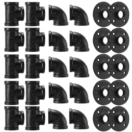 3/4"Black Pipe Fitting, Home TZH 30 Pack Floor Flange/Elbow/Tee Combo for Industrial vintage style, Flanges/Elbow/Tee with Threaded Hole for DIY Project/Furniture/Shelving