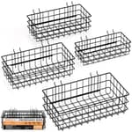 4 Pack Pegboard Baskets Bins Set, 4 Size Square Style Black Metal Wire Basket for Any Peg Board Organizing Tools, Pegboard Accessories for Workbench Garage Wall Storage Attachments