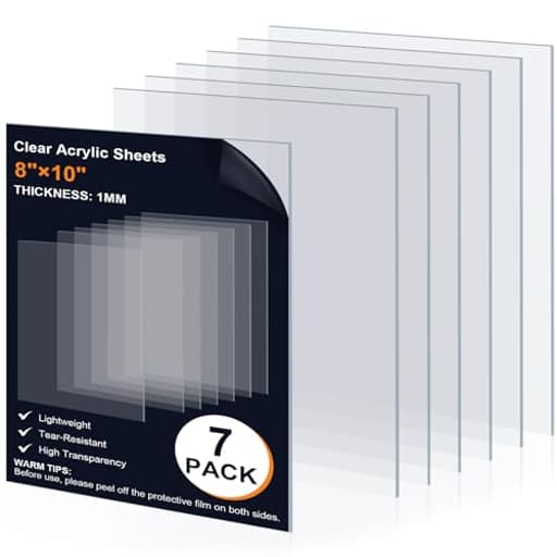 7 Pack 8"×10" Clear Transparent Plexiglass Sheets, 1/25” (1mm) Thick Plexiglass Sheets, Extrusion Process Acrylic Sheet for Photo Frame Glass Replacement, Art Protectors, DIY Craft Projects