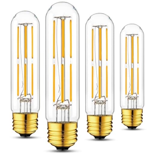 Tubular LED Light Bulbs 60 Watt,T10 E26 Tube Light Bulbs Dimmable 6W,Warm White 2700k Vintage Edison LED Filament Bulbs,600 Lumens 4.96inch Type T Bulb,Free-Flicker,4-Pack