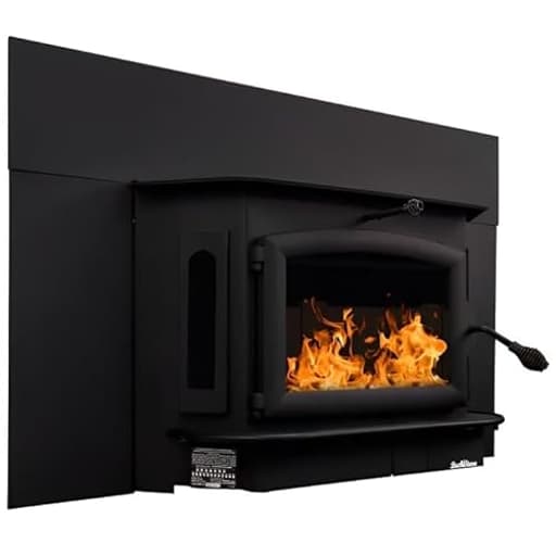 Stove Fireplace Insert Model 91 | Catalytic, 62,745 BTUs (Covers 3,200 Square Feet) | Wood Burning with Heat Activated Blower | Black Door/Windows with 9" Faceplate Trim Kit
