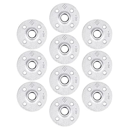 1/2 in. Floor Flange, Authentic Galvanized Malleable Iron, 10 Pack, for DIY Pipe Shelving and Furniture Building