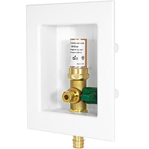 Pex Ice Maker Outlet Box, 1/2-Inch Pex F1960 Expansion Fitting Connection with Installed 1/4-Turn Ball Valve, White, with Copper Arrestor,