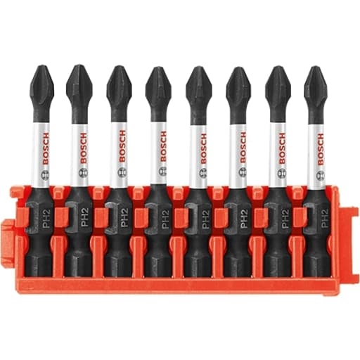 8-Pc Impact Tough Phillips P2 2" Power Bits with Clip