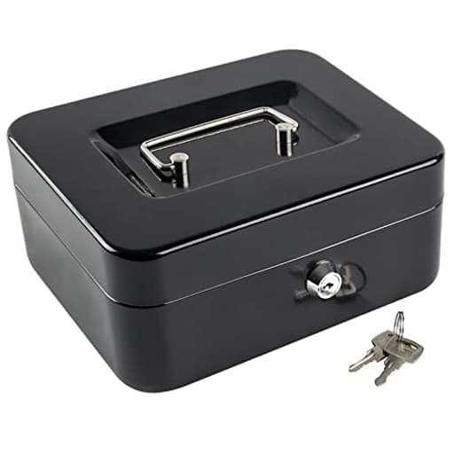 Medium Cash Box with Money Tray,Small Safe Lock Box with Key,Cash Drawer,7.87"x 6.30"x 3.54" Black Medium
