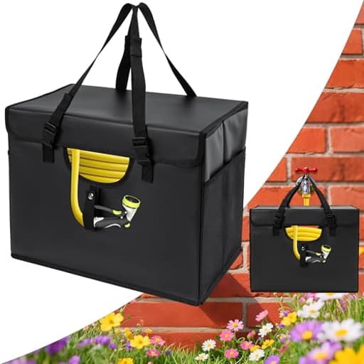 Expandable Garden Hose Holder, Water Hose Organizer, Heavy Duty Self Draining Hose Storage Container, Outdoor Sprinkler Storage Bag for Garden Tools