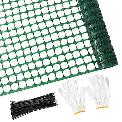 Plastic Mesh Fence Safety Fence, 4'x100' Roll with 100 Zip Ties, Resuable Temporary Netting for Garden Fencing, Construction, Snow Fencing, Animal Barrier, Poultry, Deer, Patio, Green