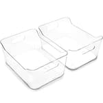 | Plastic Storage Bins, Large - 2 Pack, Clear | THE SOHO COLLECTION | Pantry Organizers and Storage Containers | Fridge Organizer Bins | Kitchen Cabinet Organizer | Medicine Cabinet Bin