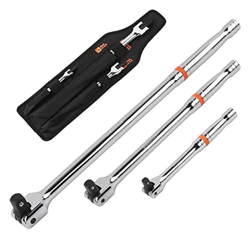 3-Piece Breaker Bar Set with 180° Rotatable Head, 1/4'', 3/8'' and 1/2'' Drive, Heavy Duty Breaker Bars with Chrome Vanadium Steel 6'', 10'', 15'' Length