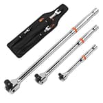 3-Piece Breaker Bar Set with 180° Rotatable Head, 1/4'', 3/8'' and 1/2'' Drive, Heavy Duty Breaker Bars with Chrome Vanadium Steel 6'', 10'', 15'' Length