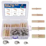 32PCS Brass Hose Barb Fittings Barb Splicer Mender Hose Fittings Kit 3/16" 1/4" 5/16" 3/8" 1/2" Barbed Air Hose Fittings with 46pcs Pipe Clamps for Water Fuel Air Line Connector Fitting