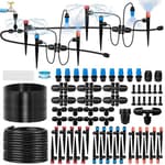 230FT Drip Irrigation System for Garden with 40 Nozzles & Emitters, Garden Watering System with 1/2" & 1/4" Tube and Barbed Fittings - Adjustable Sprinklers Kit for Greenhouse, Lawn, Raised Bed