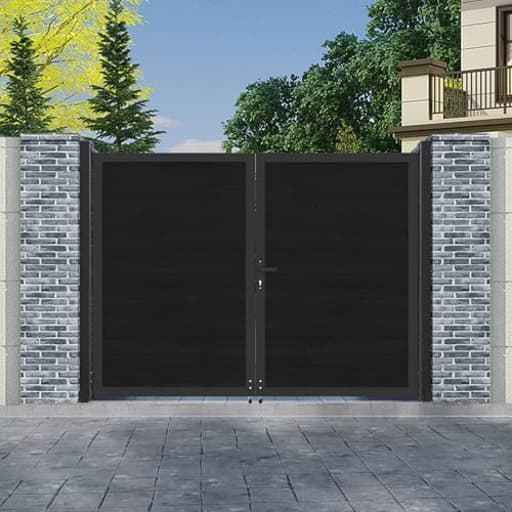 6ft(H)*8ft(W) Wood Plastic Composite Gate for Privacy Fence, Double Fence Gate with Metal Frame and Knob Kits, Black