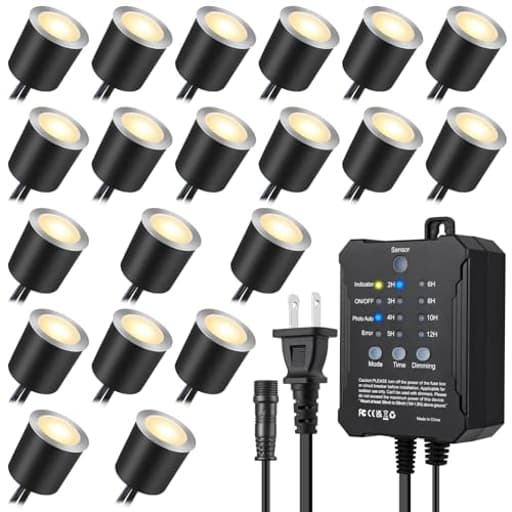 Dimmable LED Deck Lights with Timer and Photocell Sensor and Protecting Shell φ32mm,20Pack Outdoor LED Smart Deck Lighting IP67 Waterproof for Garden,Yard Stair, Patio, Floor Decoration