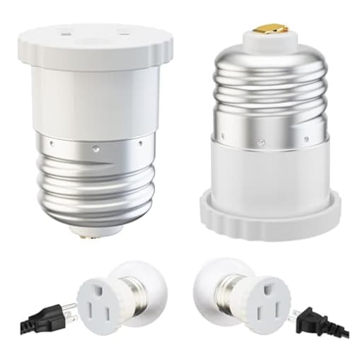 2 Pack, Light Socket to Plug Adapter, Convert Light Bulb Socket to Outlet Adapter (White).