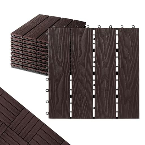 Polymer Composite Interlocking Deck Tiles Outdoor,12x12 Composite Decking Boards for All Weather Use,Waterproof, Poolside,Balcony,Patio