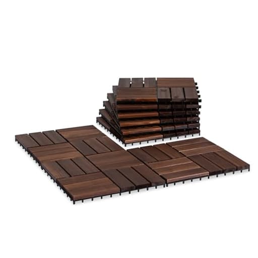 Acacia Wood Decking Tiles 9PCS - Easy Snap Interlocking Deck Tiles for Patio Poolside Balcony Decor - All Weather Waterproof Flooring for Indoor & Outdoor