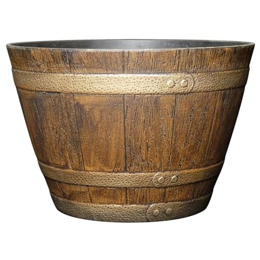 Whiskey Barrel Planters - Wooden Finish Flower Planter Pot - Decorative Garden Pots - Indoor & Outdoor Resin Planters - Weather-Resistant Planting Pots