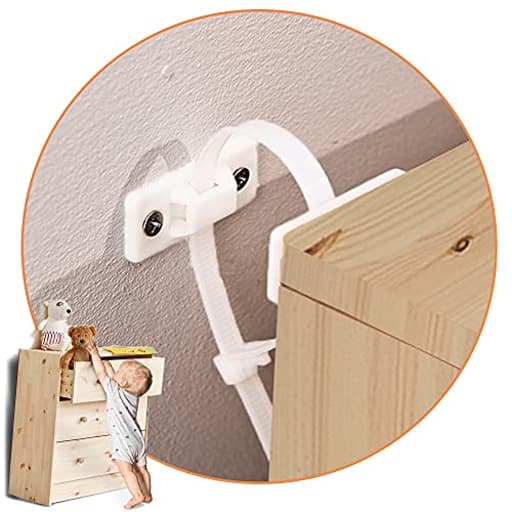 Furniture Anchors and Straps (Pack of 6) for Dresser, Bookcase, Shelves and Earthquake Resistant Anti Tip Safety for Child, Pet and Baby Proofing