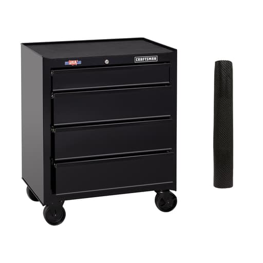 Tool Chest With Drawer Liner Roll, 26-Inch, Rolling, 4 Drawer, Black