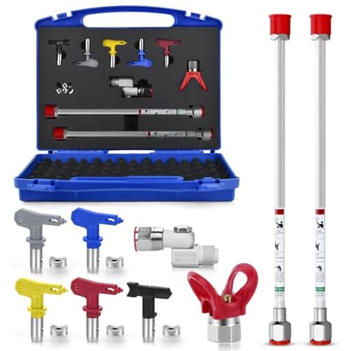 9PCS Airless Paint Sprayer Accessory Set with 5Pcs Reversible Airless Spray Nozzle,2Pcs 30CM Extension Rod, 1Pcs Nozzle Tip Guards and 1Pcs Airless Paint Spray Gun Swivel Joint