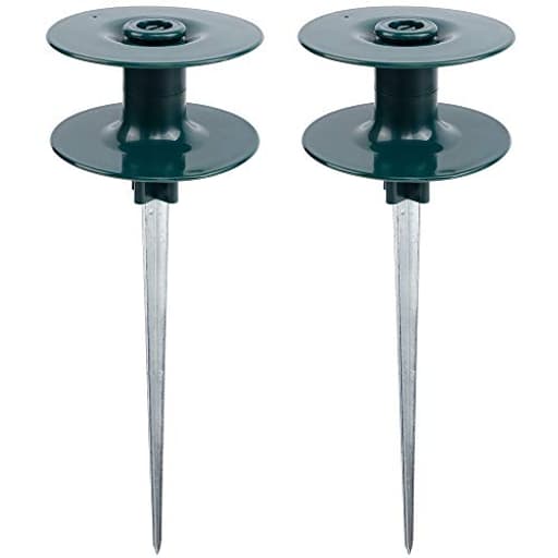 10 Inch Garden Hose Guide Spike, Rust Free Zink Sturdy Metal Stake, Heavy Duty Dark Green Spin Top, Keeps Garden Hose Out of Flower beds, for Plant Protection, 2 Pack