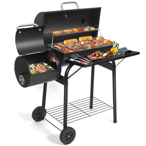 Charcoal Grill Offset Smoker: Charcoal Barbecue Grills with Spacious Cooking Area | Barrel BBQ Grill and Smokers Combo for Outdoor Patio Backyard Camping and Parties