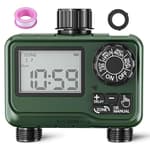 Sprinkler Timer Outdoor - 2 Zone Programmable Water Timer with Rain Delay, Automatic Irrigation System for Lawns & Garden Hoses - Waterproof Manual Controller with Large LCD Display