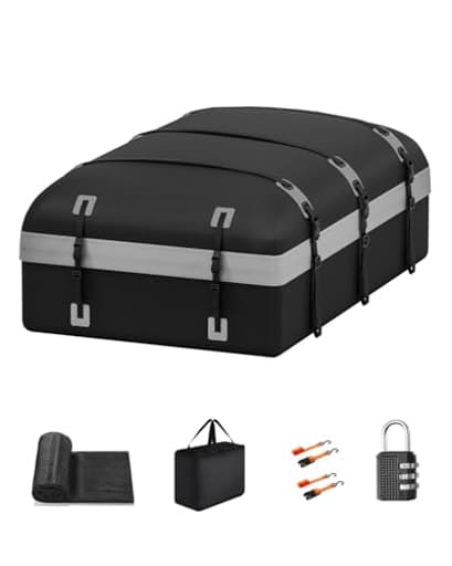 Car Rooftop Cargo Carrier Bag, 30 Cubic Feet Soft-Shell Luggage Bag Waterproof Car Roof, Include Reinforced Straps, Door Hooks, Anti-Slip Mat, Luggage Lock