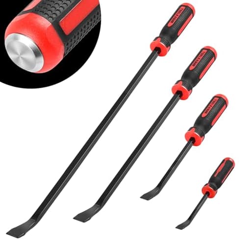 Utility 4Pcs Pry Bar Set,8",12",18",24" Mechanic Hand Tools with Thicker Strike Cap Handle,Heavy Duty Pry Bar Tools for Automotive,Black and Red