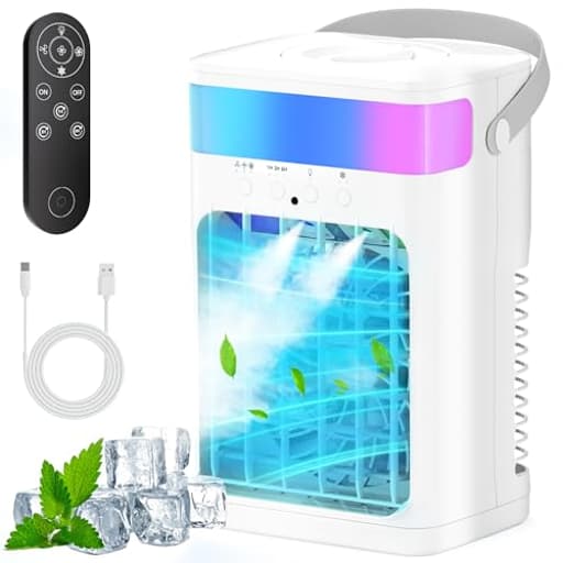 Portable Air Conditioner, Cooling Fan with 3 Speeds & 3 Modes, Evaporative Mini Air Conditioner Fan with Remote for Home/Office, Night Light, 1500 ml